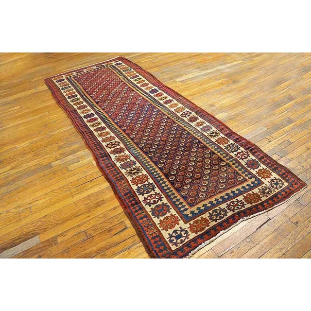 Tribal 1890s Red Diamond Tribal Antique Persian Kurdish Rug 3'6" X 9'5" Handknotted Wool Carpet For Sale - Image 3 of 6