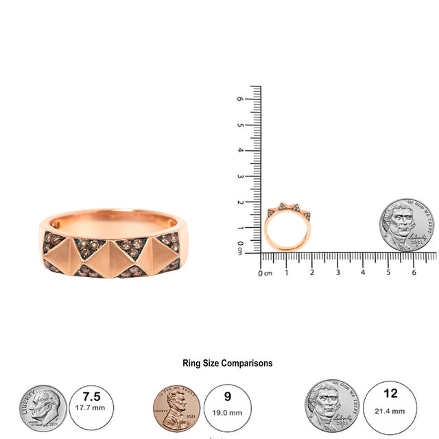 14K Rose Gold 1/4 Cttw Brown Diamond Pyramid Band Ring (Brown Color, SI1-SI2 Clarity)- Size 7 For Sale In New York - Image 6 of 6