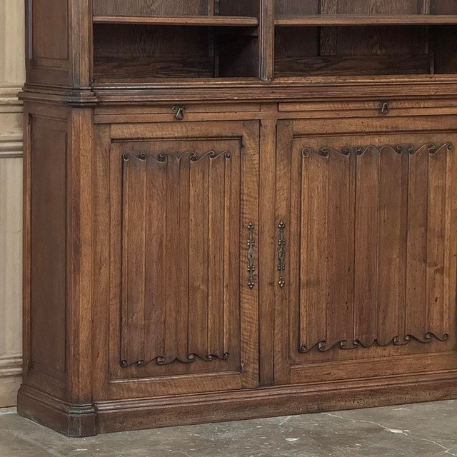 Wood 19th Century Grand French Gothic Open Bookcase ~ Bibliotheque For Sale - Image 7 of 18