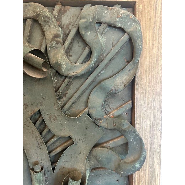 1920s Framed Iron Architectural Fragments With Verdigris Patina- A Pair For Sale - Image 5 of 11