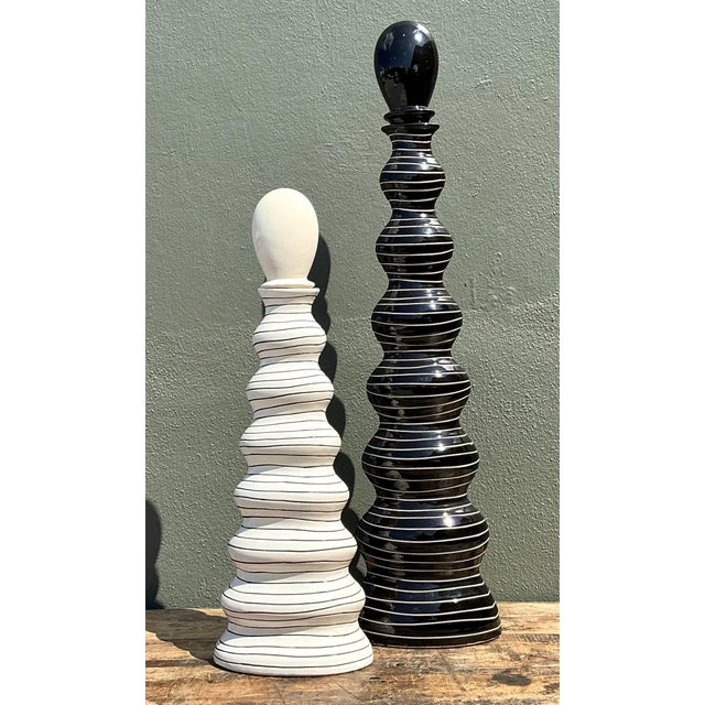 Vintage Tall Striped Studio Pottery Vases - Set of 2 For Sale - Image 10 of 12