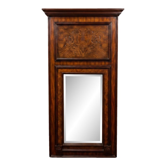 Large Scale Neo-Classical Style Burl Mahogany Trumeau Mirror For Sale