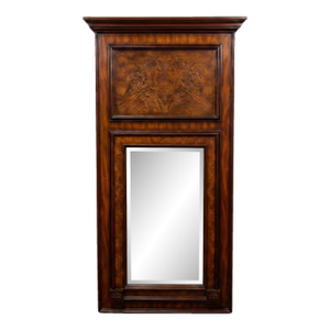 Large Scale Neo-Classical Style Burl Mahogany Trumeau Mirror