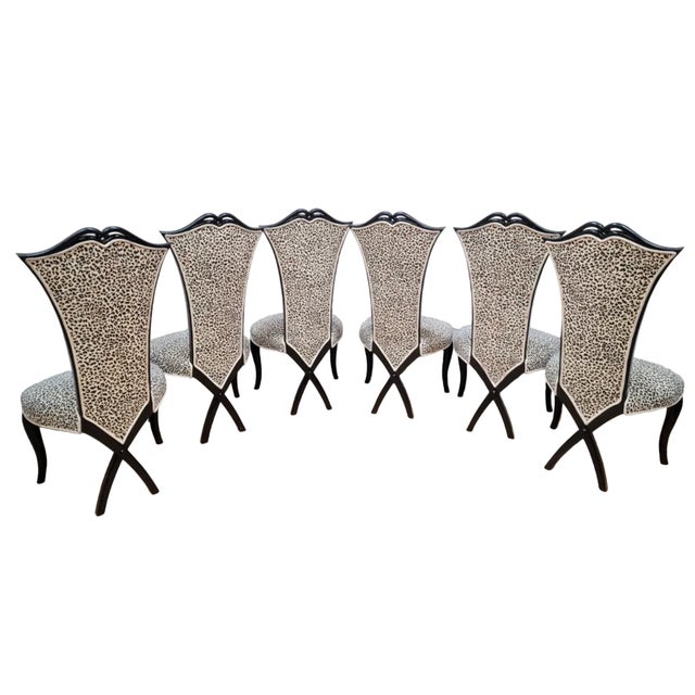 Elegant and sculptural, this set of six French Art Deco–style dining chairs is inspired by the iconic designs of...