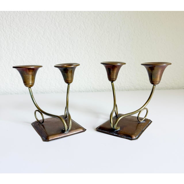 Metal 1950s Brass & Copper Candle Holders For Sale - Image 7 of 14