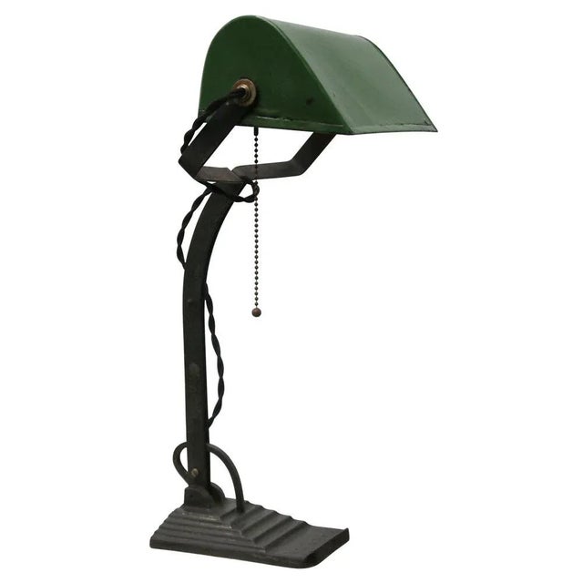 Paint Vintage Industrial Green Enamel Banker Light Table or Desk Light For Sale - Image 7 of 7