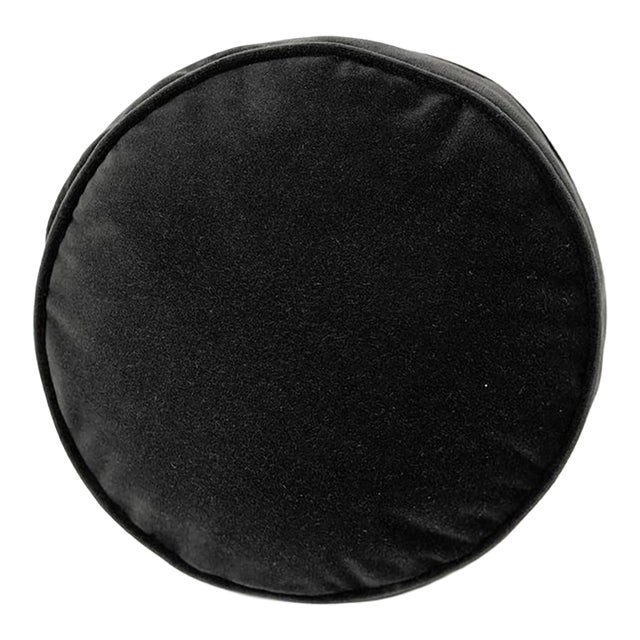 Modern Solid Black Round Throw Pillow in Performance Velvet For Sale
