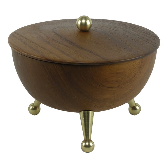 Mid-Century Sculptural Teak and Brass Lidded Bowl from Ståko, Sweden, 1950s-1960s For Sale