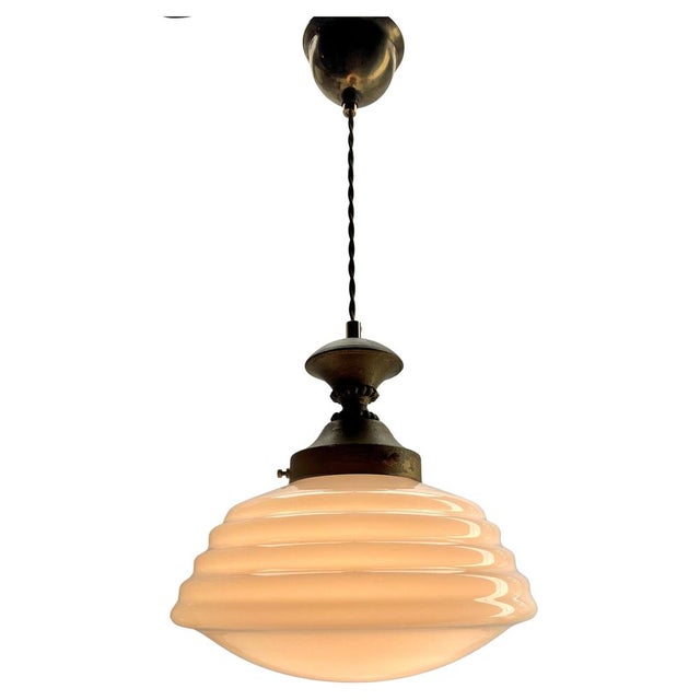 Art Nouveau Opaline Ceiling Lamp, 1930s For Sale - Image 11 of 16