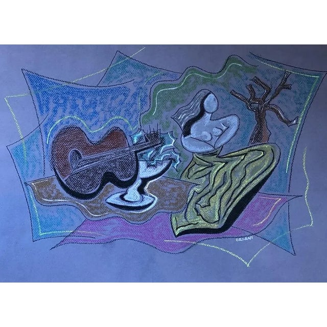 Pippo Oriani, Nature morte à la guitare et statue, Pastel on Paper, Framed For Sale - Image 5 of 5