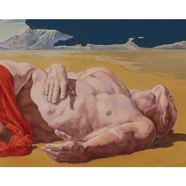 Surrealism Islands by John Tarantola | Oil on panel Depiction of figures on a surreal landscape. For Sale - Image 3 of 3