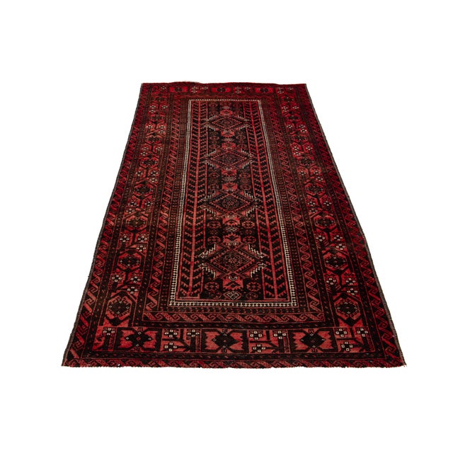 Tribal Vintage Tribal Persian Baluch Rug | Hand-Knotted Red & Black Wool Runner For Sale - Image 3 of 9