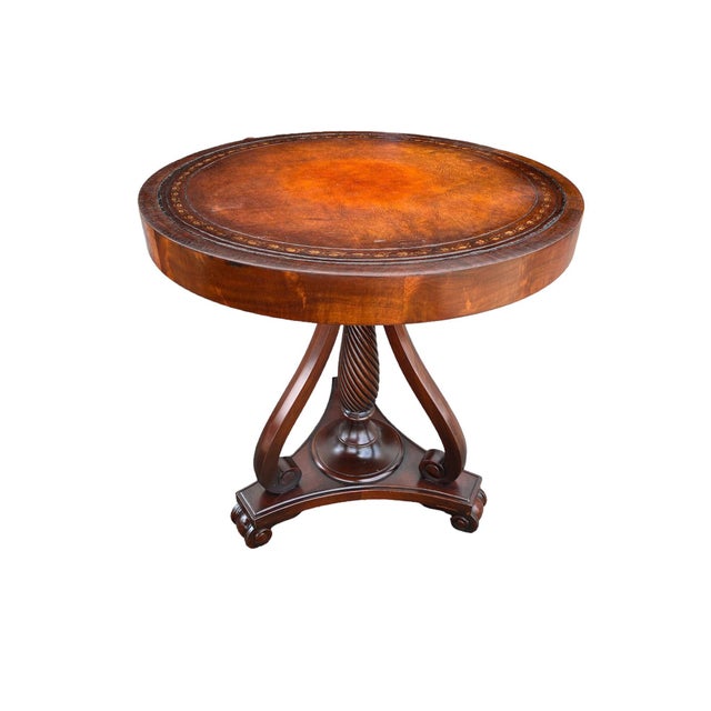 1920s Pair of 1920s Regency Mahogany Leather Top Lamp Accent Tables For Sale - Image 5 of 12
