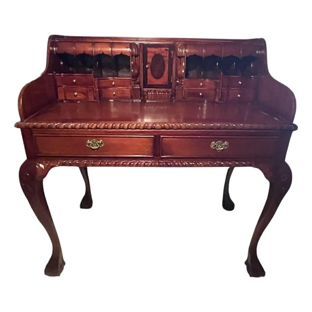 Solid Mahogany Repro. Chippendale Escritoire Secretary Desk Talon & Ball For Sale