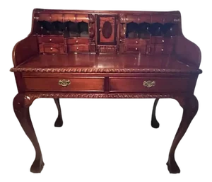 Solid Mahogany Repro. Chippendale Escritoire Secretary Desk Talon & Ball