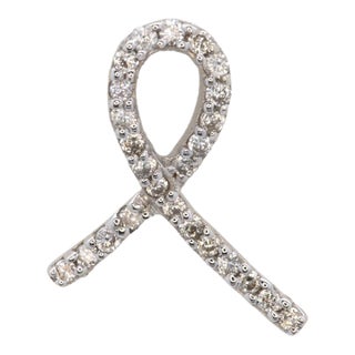 Ribbon Pendant With Earth Mined Diamonds: Solid 14k White Gold - Fine Jewelry For Sale