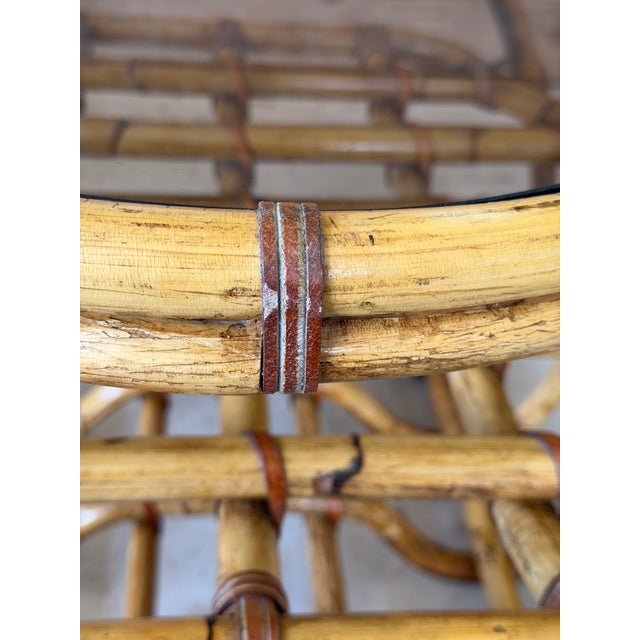 Pair Vintage Organic Modern Bent Rattan Side Tables With Smoked Glass For Sale In Naples, FL - Image 6 of 12
