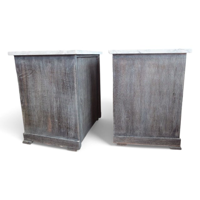 Brown Vintage Bedside Tables with Carrara Marble, 1930s, Set of 2 For Sale - Image 8 of 10