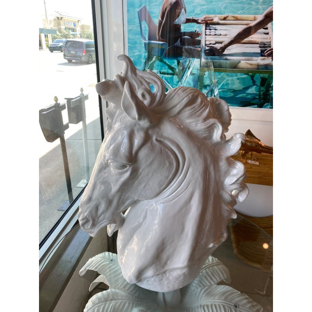 White Vintage Plaster White Lacquered Modern Large Horse Head Statue For Sale - Image 8 of 11