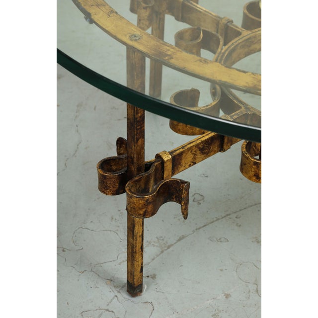 Metal Gilbert Poillerat Style Gilt Iron and Glass Coffee/Cocktail Table, C. 1950 For Sale - Image 7 of 17
