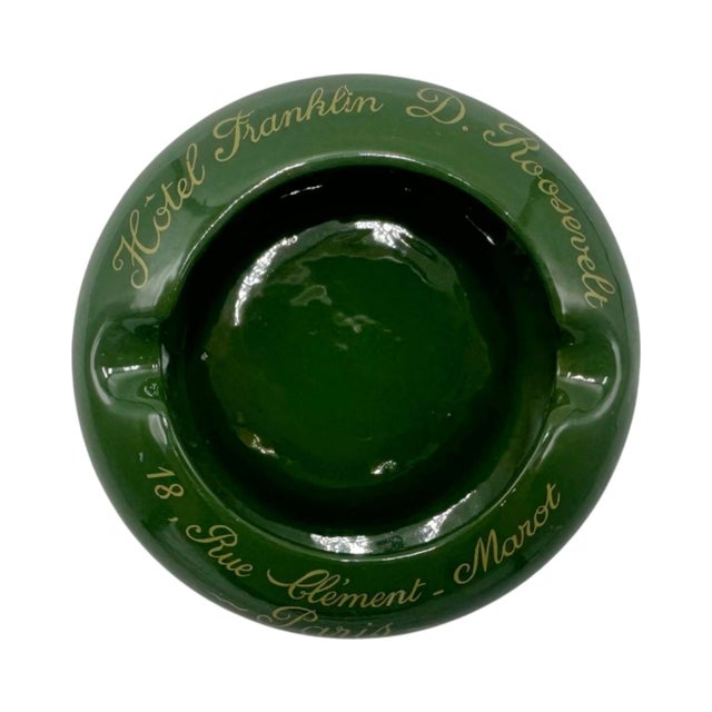 Mid 20th Century Vintage Hotel Franklin D. Roosevelt Paris Green Ceramic Ashtray For Sale - Image 5 of 8