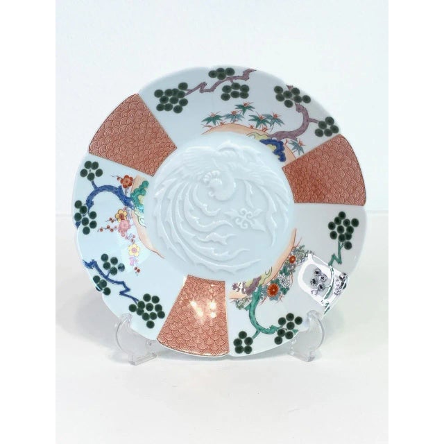 Signed Japanese White Porcelain Pheonix Cabinet Plate, Fukagawa Seiji Kakiemon For Sale - Image 9 of 9