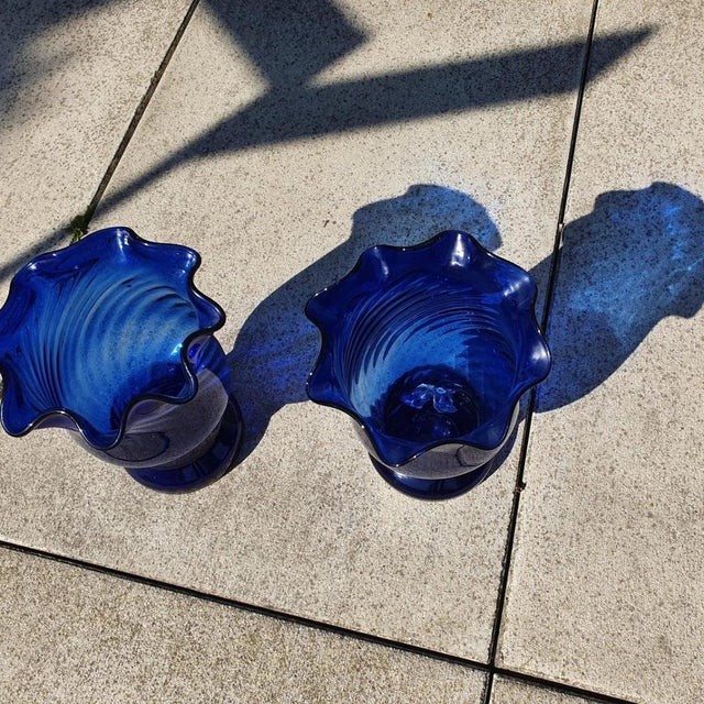 Large Vintage Spanish Cobalt Blue Glass Vases, Set of 2 For Sale - Image 4 of 9