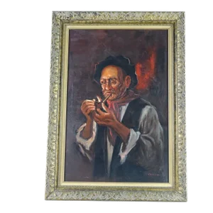 Antique Portrait Large Original Oil on Canvas Signed by Artist Alberto Cecconi