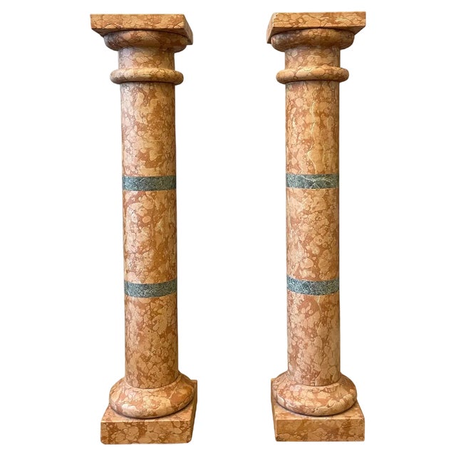 Italian Pedestals in Rossa Verona Marble, 1920, Set of 2 For Sale