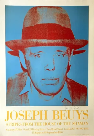 Andy Warhol Portrait of Joseph Beuys Original 1980 Stripes From the House of the Shaman London Exhibition Poster, Signed