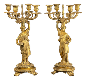 French Empire Revival Gilt Bronze Figural Candelabras, Late 19th Century, Set of 2