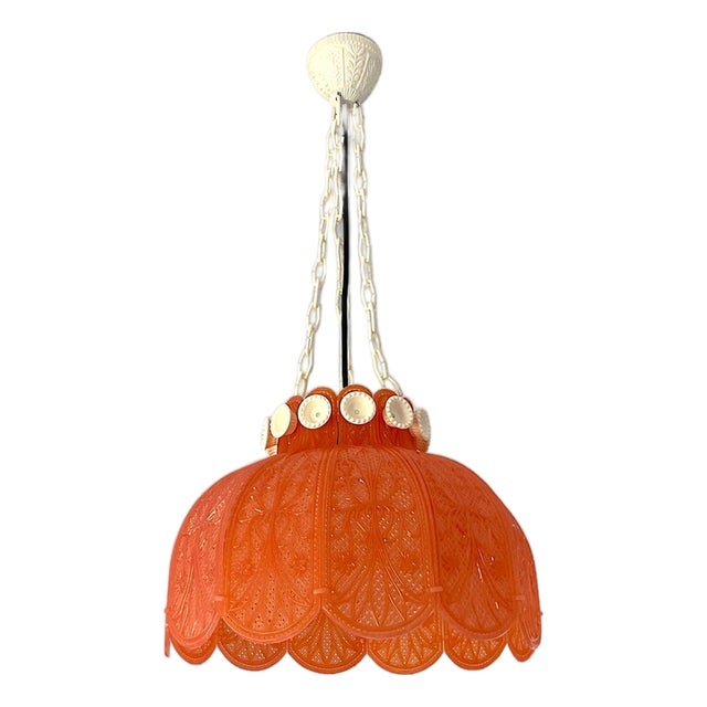 Farmhouse Red Acrylic Lace Effect Hanging Light Chandelier, Ukraine, 1970s For Sale