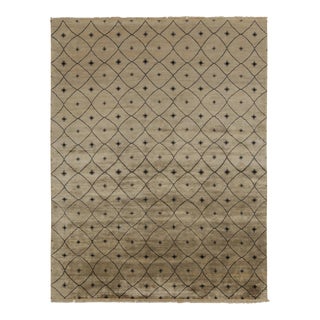Rug & Kilim’s Moroccan Style Rug in Beige-Brown With Black Trellis Pattern For Sale