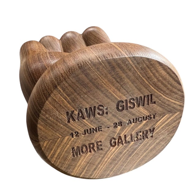 KAWS, Rare Carved Wood Kaws Hand Sculpture More Gallery Switzerland Wooden Toy Art, 2016 For Sale - Image 10 of 10