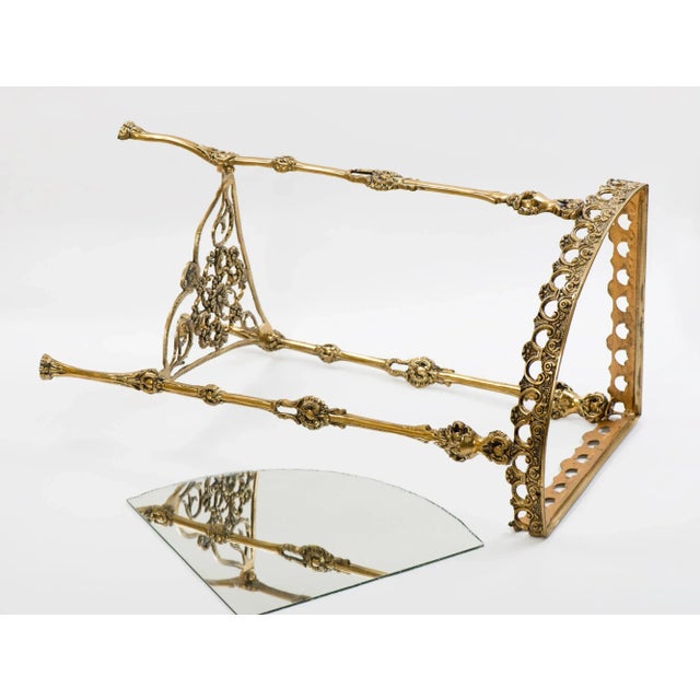 1950s Vintage Brass Corner Console Table With Mirror Top For Sale - Image 9 of 12