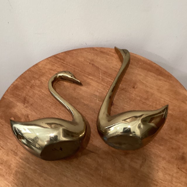 Metal Pair of Mid 20th Century Brass Swans For Sale - Image 7 of 12