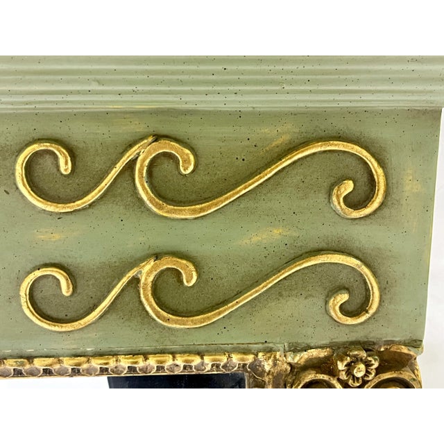 Wood 1970s Vintage Provincial French Parcel-Gilt Trumeau Mirror in Green & Gold Deco For Sale - Image 7 of 12