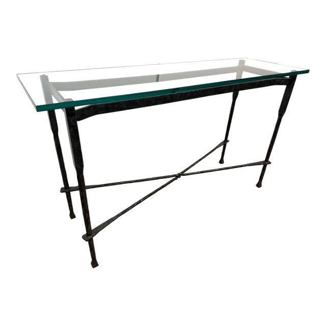Iron & Tempered Glass Console Table, in the Style of Giametti For Sale