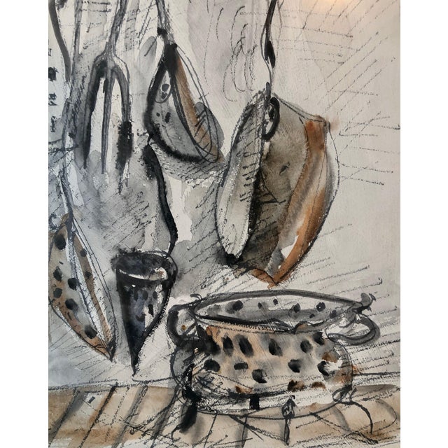 Mid 20th Century Yosl Bergner, Israeli Yosl Bergner Modernist Watercolor Painting Drawing Pots, Pans For Sale - Image 5 of 10