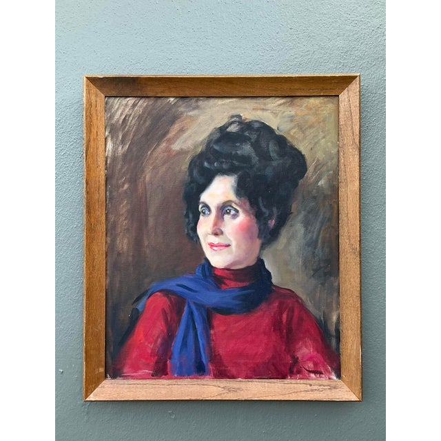 Vintage Original Oil Portrait on Canvas For Sale In West Palm - Image 6 of 12