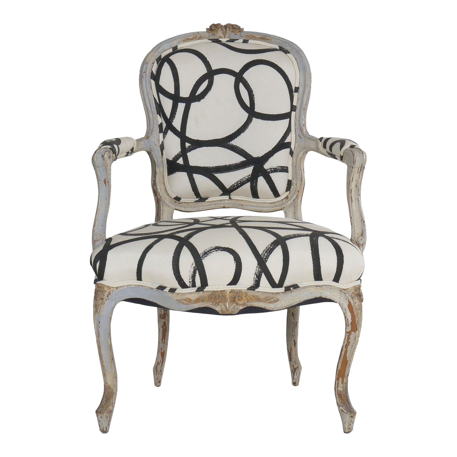 18th Century Louis XV Period French Antique Arm Chair W/ Modern