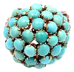 Solid Yellow Gold Turquoise Cluster Ring, Size 7