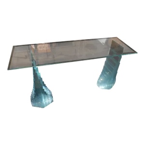 Shimmering Stacked Glass Twin Towers Cityscape Console / Foyer Table