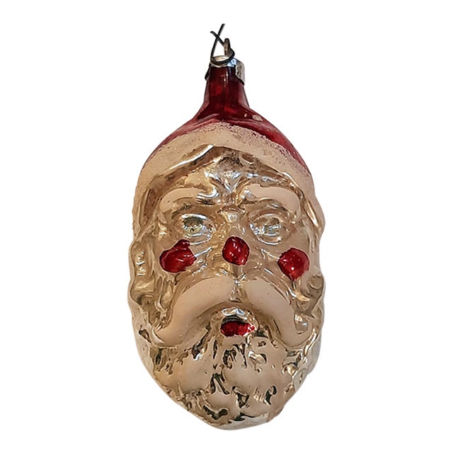 Antique Mercury Glass Santa Christmas Ornament St Nick For Sale