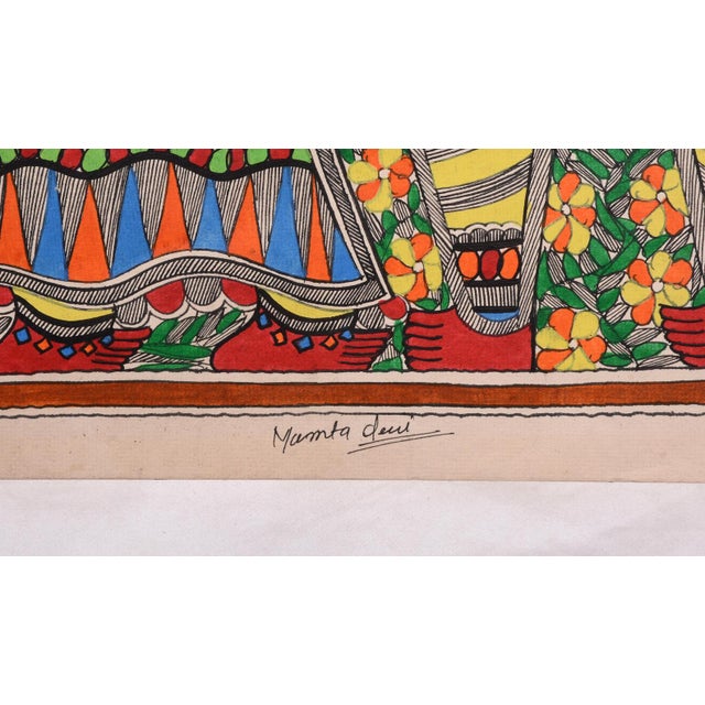 Folk Art Mamta Devi (2016 National Award Winner) – Hand-Painted Madhubani Radha and Krishna Folk Painting on Handmade Khadi Paper For Sale - Image 3 of 4