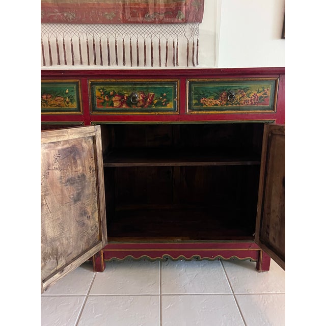 Late 20th Century Handcrafted Mongolian Painted Buffet Cabinet For Sale In Miami - Image 6 of 7