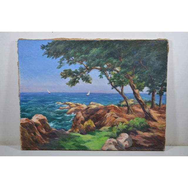 French School Early 20th Century G. Perrin "The Seaside" Oil Painting on Canvas, Signed For Sale - Image 11 of 11