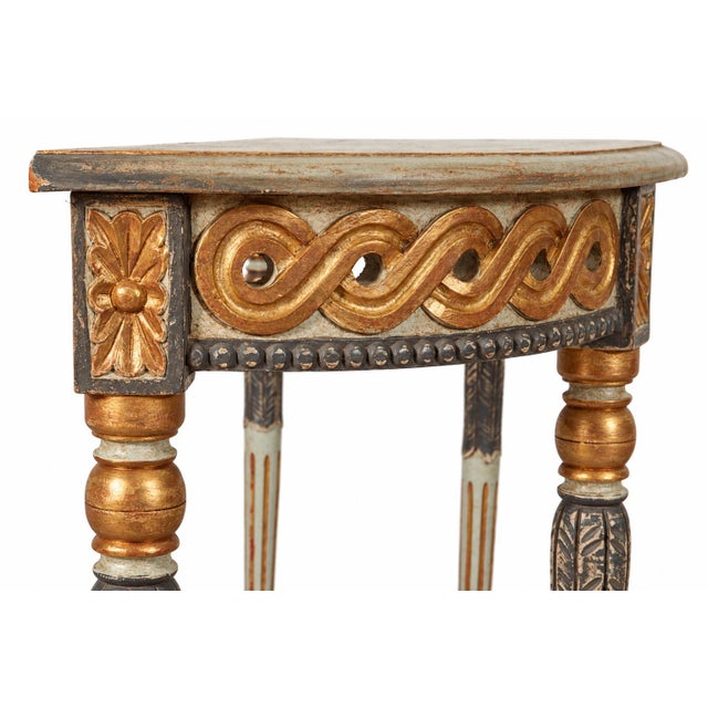 Mid-Century Italian Neoclassical Painted and Gilt Demilune Console Table For Sale - Image 4 of 7
