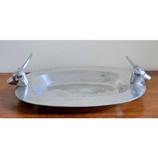 Vintage Mid-Century Modern Longhorn Bull Cast Aluminum Serving Tray – Western Barware / Decorative Catchall For Sale - Image 10 of 17