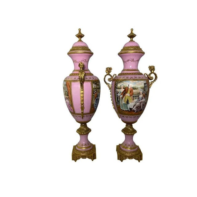 French Sèvres Porcelain Vases in Pink, 20th Century, Set of 2 For Sale - Image 11 of 16